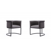 Manhattan Comfort 2-DC044-PE Bali Pebble and Black Faux Leather Dining Chair (Set of 2)